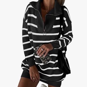 Black striped sweater dress